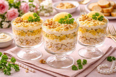 Порционный салат &laquo;Курица в раю&raquo; для женских посиделок: курица, ананас и легкая заправка &mdash; без грамма майонеза